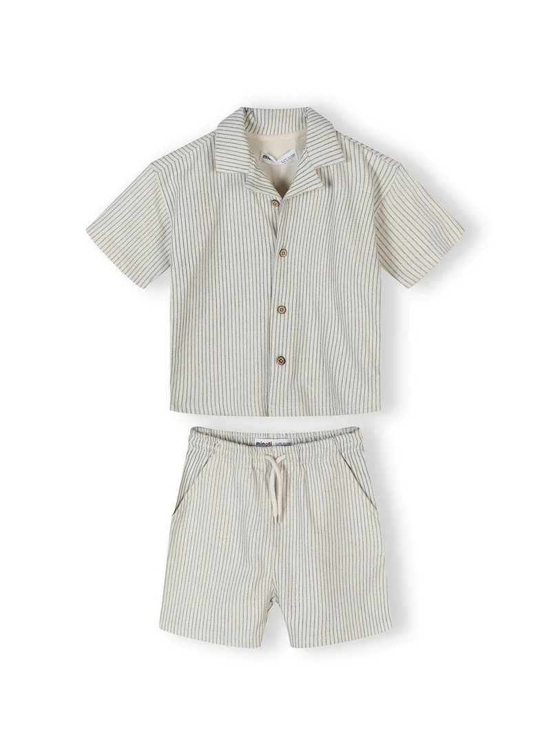 MINOTI Boys breathable cotton blend striped shirt and shorts set offwhite